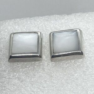 Vtg 925 Silver & MOP Mother of Pearl Oversized Square Stud Earrings | .6” x .6”